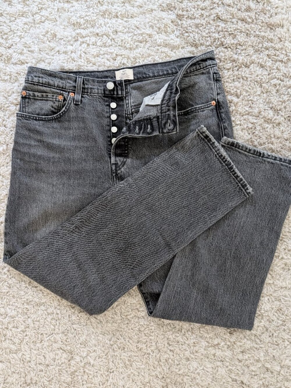 Levi's Women's 501 Black Denim Jeans Button Fly Distressed 32X30 (34x29) Western